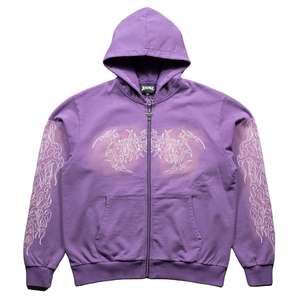 Jovenile Men's Purple <b>Hooded</b> Fleece <b>Zip</b>-Up Sweatshirt Regular Sleeve Winter Style Waterproof Eco-Friendly 380g Polyester/Cotton - Product Image 1