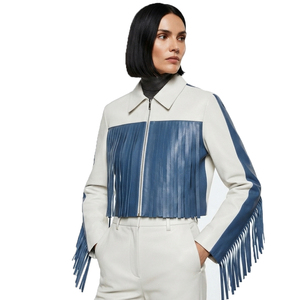 Custom <b>Biker</b> Leather Fringe <b>Jacket</b> Wholesale Female Leather Fringe <b>Jacket</b> Women Leather Fringed <b>Jacket</b> With Zip-Up - Product Image 6