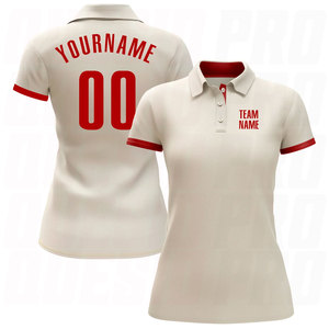 Chemises de golf polo pour hommes personnalisées, de haute qualité, en soie, manches courtes, brodées, décontractées, élégantes, crème, rouge, performance - Product Image 2