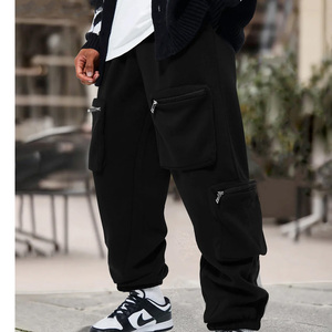 Pantalon de jogging cargo ample pour homme, multi-poches, en molleton épais, en coton, style streetwear, avec logo personnalisé - Product Image 5