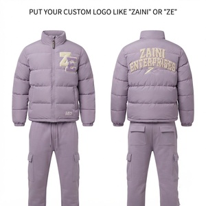 Veste matelassée d'hiver imperméable et coupe-vent ZAINI ZE-209 Premium 500g avec capuche, design à panneaux lavande, OEM ODM - Product Image 1