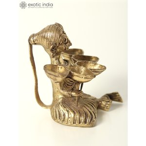 3.8นิ้วของชนเผ่าทองเหลืองขนาดเล็กของชาวเผ่า Diya (โคมไฟ) พร้อมศิลปะ dhokra สำหรับตกแต่งบ้านของขวัญและวัดทำในอินเดีย - Product Image 4