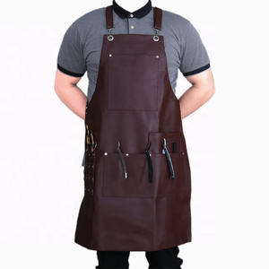 Delantal de peluquería de cuero duradero, color marrón, con bolsillos, para uso en barberías y salones, uniformes para teñir el cabello de Advantage Impex - Product Image 3