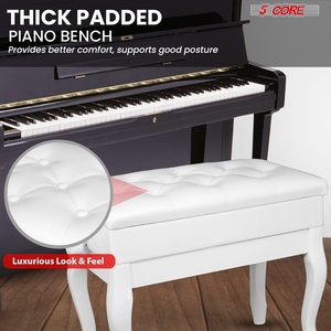 5 Core Padded Piano <b>Bench</b> with Storage 3-Inch <b>Cushion</b> Adjustable Wooden Stool Heavy Duty Musician Chair Model PNB WD HD WH - Product Image 2