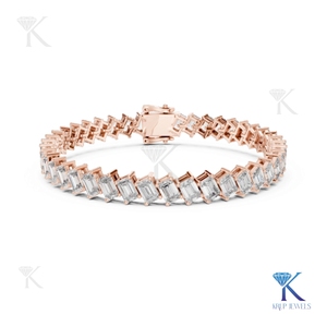 Elegant Angled Emerald Cut Lab Grown Diamond Tennis <b>Bracelet</b> 14K/18K <b>Solid</b> Gold Unisex Luxury Jewelry Filled Stones KRUP JEWELS - Product Image 3
