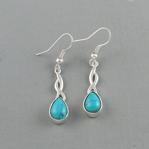 925 Sterling <b>Silver</b> Turquoise Birthstone <b>Dangle</b> <b>Earrings</b> for Women Handmade Teardrop Drop Twisted Style <b>Earrings</b> - Product Image 1
