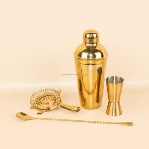 Ensemble de 4 shakers à cocktails en acier inoxydable doré 750 ml, kit d'outils de bar avec cuillère doseuse et passoire - Product Image 5