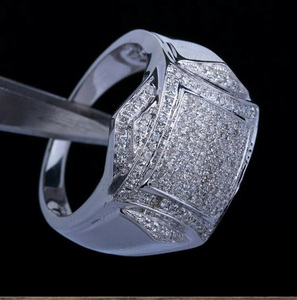 Men's 925 Sterling Silver Hip Hop Rhodium Plated Pave <b>Iced</b> Out Diamond Cluster <b>Ring</b> Wedding Groom and Engagement Proposal <b>Ring</b> - Product Image 1