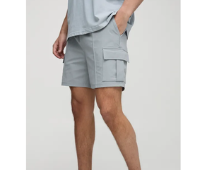 Pantalones Cortos Cargo Gris Claro para Hombre, Cintura Media, Banda Elástica, Estilo Casual, Bolsillos, Tejido de Algodón, Color Sólido, Transpirables - Product Image 3