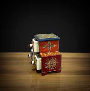Mini armoire à tiroirs en bois artisanale avec tiroirs en céramique |   Organisateur de rangement peint pour la décoration intérieure - Product Image 5