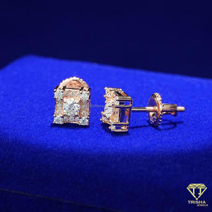 Luxury 925 Sterling Silver Moissanite <b>Diamond</b> <b>Square</b> Stud <b>Earrings</b> With Round Center And Sparkling Border For Wholesale Buyers - Product Image 4