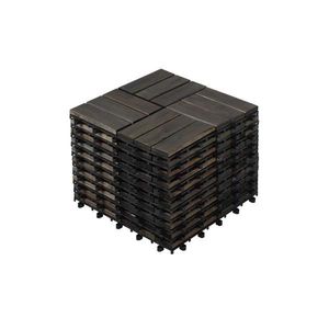 10 Pezzi Piastrelle a Incastro in Legno di Acacia 30x30 cm Marrone Scuro con Motivo a Scacchi Bordi Scanalati Ignifughe per Pavimentazione Esterna - Product Image 2