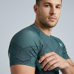 Men's Geometric Pattern Short Sleeve Compression Shirt Quick Dry Sporty Fit O-Neck Athletic Performance Top - Product Image 2