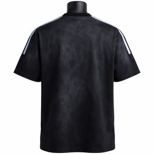T-shirt en coton noir oversize pour homme, manches courtes, col rond, style streetwear, imprimé lettres vieillies, coupe jersey, pour l'extérieur - Product Image 3