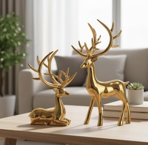 Modern <b>Gold</b> Plated Deer Figurine Sculpture Set of 2 Artistic Tabletop Decor for Living Room <b>Christmas</b> <b>Decoration</b> - Product Image 3