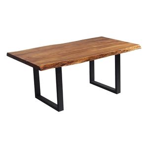 Natural Solid Wood Dining <b>Table</b> With Black Metal Legs Live Edge - Product Image 1