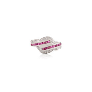 Luxury Rhodium Plated 925 Sterling <b>Silver</b> Genuine Ruby Diamond Wedding <b>Statement</b> Crossover <b>Ring</b> Fine Wholesale Jewelry Women - Product Image 1