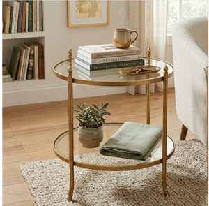 <b>Round</b> Console <b>Table</b> 2 Tier Glass <b>Table</b> Gold Metal <b>Side</b> Accent <b>Table</b> for Living Room Entryway - Product Image 6