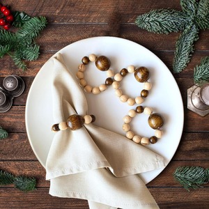 Natural <b>Wooden</b> Beaded Napkin Rings Set Of 4 Farmhouse Table Decor Handmade Reusable Dining Napkin Holders For Events And Home - Product Image 3