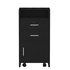 Carrello da Salone Nero a 3 Livelli con Serratura, Mobiletto con Cassetti Scorrevoli in Legno, Attrezzatura per Spa, Codice 92007726 - Product Image 1