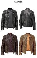 Veste moto en cuir véritable noir pour homme, col montant, fermeture éclair, coupe ajustée, longueur normale, couleur unie, doublure en polyester