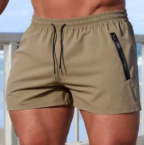 Shorts de bain pour hommes, couleur unie, décontractés, pour la plage, séchage rapide, pour la course à pied, la remise en forme, la salle de sport, avec poche zippée - Product Image 3