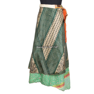Nueva falda larga vintage de seda tipo sari para mujer, de 2 capas, reversible, estilo bohemio, mágica, sexy, para verano, para adultos. - Product Image 4