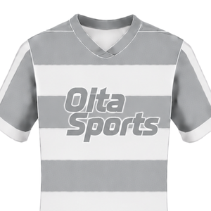 Camiseta de Rugby de Manga Corta Gris Claro y Blanca, Cuello Redondo, Rayas, Ropa Deportiva para Entrenamiento, Partido, Equipo - Product Image 3