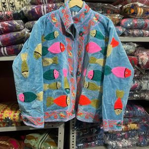Indian Handmade Suzani Cotton Jacket Hand Embroidered Short Jacket Unisex Coat Handmade Suzani Short Jacket - Product Image 1