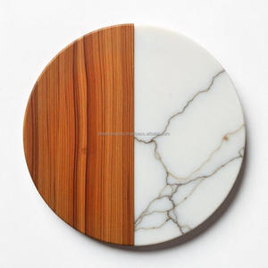 Dessous de verre en bois fait main de qualité supérieure avec incrustation de marbre Design rond élégant pour la cuisine classique de la maison et la décoration de table - Product Image 2