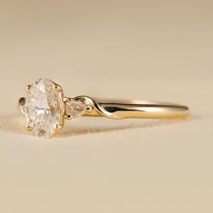 Gorgeous Oval Cut Diamond Three Stone Ring For Unisex Lab Grown 1.00CT With 14K Solid Gold Engagement Party <b>Gift</b> For Girlfriend - Product Image 5