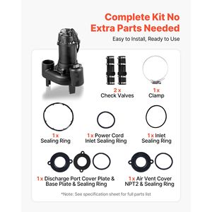 Sistema di pompaggio per acque reflue in ghisa da 1/2 HP 4800 GPH, 120 Volt, con accensione/spegnimento automatico, kit per la raccolta di acqua/infiltrazioni esterne - Product Image 6