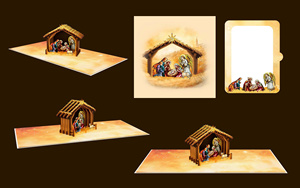 Tarjeta de Felicitación Navideña 3D Pop-Up con Escena de la Natividad, Papel con Barniz Mate, Rectangular, Regalo Festivo - Product Image 4