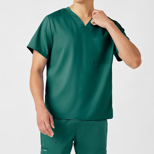 Blouse médicale pour homme, super douce, confortable, 2 poches, col en V, vert chasseur, pour salle d'opération - Product Image 5