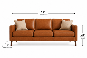 Modern Genuine Leather Three Seat <b>Sofa</b> With Wood Legs Tight Back Straight Arms Midcentury Living Room Furniture Leather <b>Sofa</b> - Product Image 2
