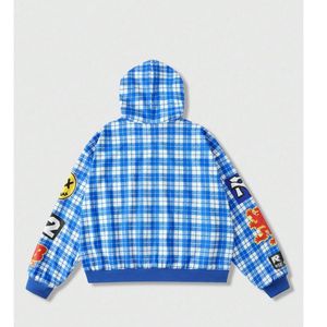 Custom Men Blue Plaid Graphic Oversized Hoodie <b>Y2K</b> Hip Hop Vintage Streetwear Fleece Pullover Sweatshirt High Quality <b>Tracksuits</b> - Product Image 2