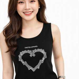 <b>Women's</b> <b>Black</b> Sequined Heart <b>Tank</b> <b>Top</b> Scoop Neck Sleeveless Casual Summer <b>Tops</b> - Product Image 6