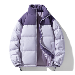 Veste matelassée color block pour homme, col montant, fermeture éclair, manteau d'hiver épais, coupe ample, coupe-vent, vêtement d'extérieur décontracté - Product Image 1