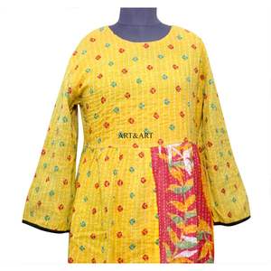 Nuevo vestido bohemio largo hasta el tobillo para mujer, con estampado kantha, cuello redondo, tela suave, ecológico y con cintura natural. - Product Image 3