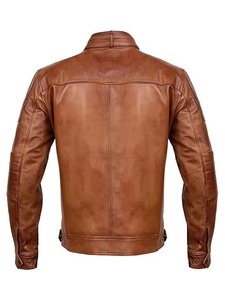 Mens <b>Slim</b> <b>Fit</b> Motorcycle Brown Leather <b>Jacket</b> - Product Image 2