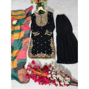 Magnifique ensemble haut, bas et dupatta pour les fêtes indiennes et pakistanaises - Product Image 5