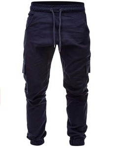 Pantalones Deportivos Cargo de Algodón Azul Oscuro para Hombre, Cintura Media, Cordón Ajustable, Tinte Liso, Ligeros, Múltiples Bolsillos, Estilo Casual, Ropa de Otoño - Product Image 4