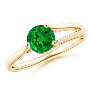 Bague solitaire ronde en pierre précieuse verte pour femme avec sertissage moderne à griffes fendues en or 10K 14K 18K et argent 925 935 - Product Image 1