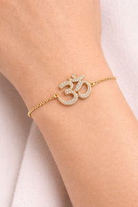 Om <b>Charm</b> 925 Sterling Silver 18k Gold Plated Handmade Religious Bracelet For Women Jewelry Birthday Gift - Product Image 4