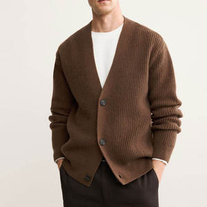 Cárdigan de punto de lana/cachemira de alta calidad, grueso, transpirable, con cuello en V, estilo casual de invierno, con logo frontal y cinturón. - Product Image 1