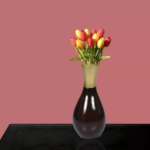 Vase de table moderne en métal noir avec col ambré, capacité 10x8x3 pouces, design minimaliste, décoration - Product Image 3