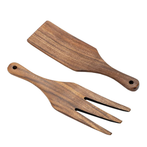 Juego de 2 utensilios para servir ensalada de madera de mango premium, cuchara y tenedor de madera hechos a mano con mangos con cuentas blancas para mesa de comedor - Product Image 4