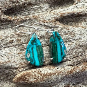 Azurite Malachite Sterling <b>Silver</b> Handmade Unique Luxury Gemstone Earrings Organic Shape Jewelry Gift for Anniversary Party - Product Image 1
