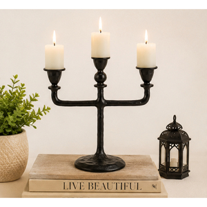 Fine Quality <b>Black</b> Iron <b>Candelabra</b> 3 Arm Candle Holder Handcrafted Cast Aluminum Metal Candlestick for Wedding Table Centerpiece - Product Image 4