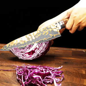 Couteau de cuisine artisanal en acier damas cuivré avec motif superposé distinctif, manche personnalisé, artisanat de qualité supérieure, couteau de chef - Product Image 5